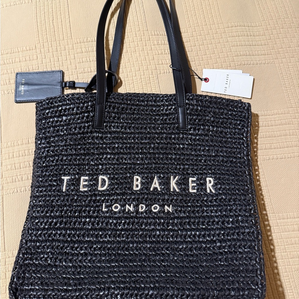Ted Baker Women's Skye Raffia Leather Tote Handbag Black NWT